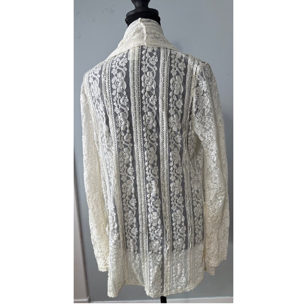 Ellison Lace Cardigan Cream Women's LG Pockets Whimsy Fairy Light Romantic Sheer